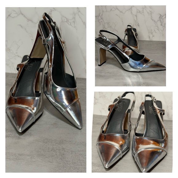 NEW! Franco Sarto "Amina," Silver Slingbacks - Picture 1 of 10